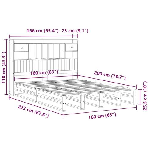 Seng med reol uden madras 160x200 cm massivt fyrretræ