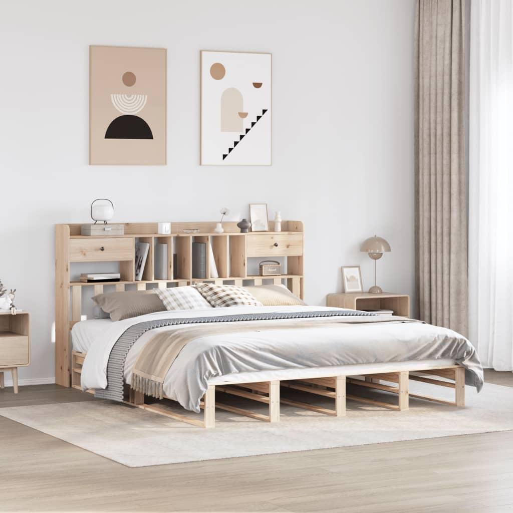 Seng med reol uden madras 200x200 cm massivt fyrretræ
