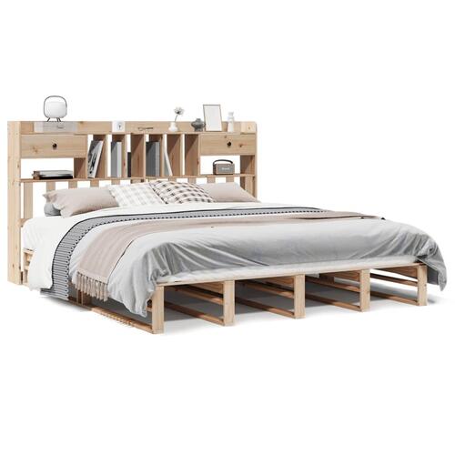 Seng med reol uden madras 200x200 cm massivt fyrretræ