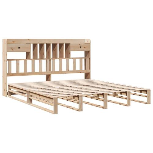 Seng med reol uden madras 200x200 cm massivt fyrretræ
