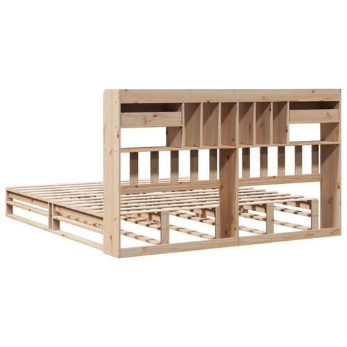Seng med reol uden madras 200x200 cm massivt fyrretræ