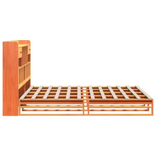 Seng med reol uden madras 200x200cm massivt fyrretræ gyldenbrun