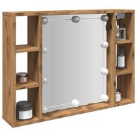 Spejlskab med LED-lys 76x15x55 cm konstrueret træ kunsteg