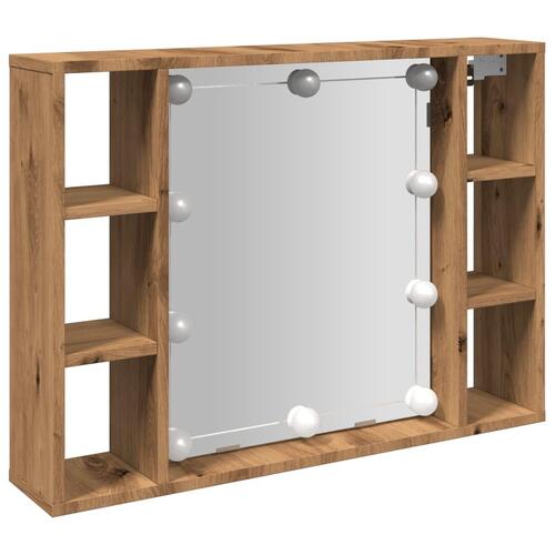Spejlskab med LED-lys 76x15x55 cm konstrueret træ kunsteg