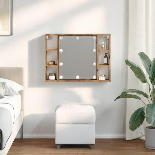 Spejlskab med LED-lys 76x15x55 cm konstrueret træ kunsteg