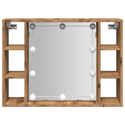 Spejlskab med LED-lys 76x15x55 cm konstrueret træ kunsteg