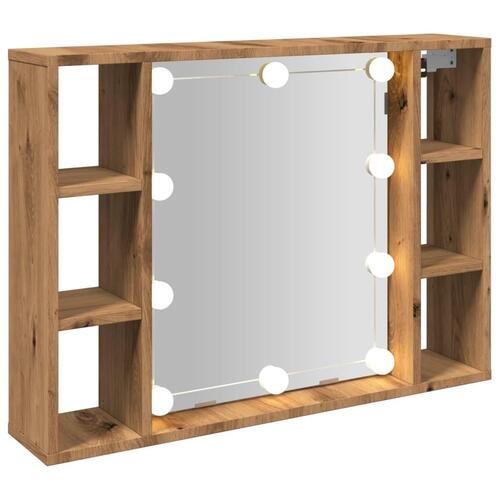 Spejlskab med LED-lys 76x15x55 cm konstrueret træ kunsteg