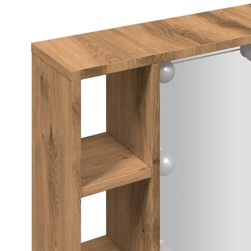 Spejlskab med LED-lys 76x15x55 cm konstrueret træ kunsteg