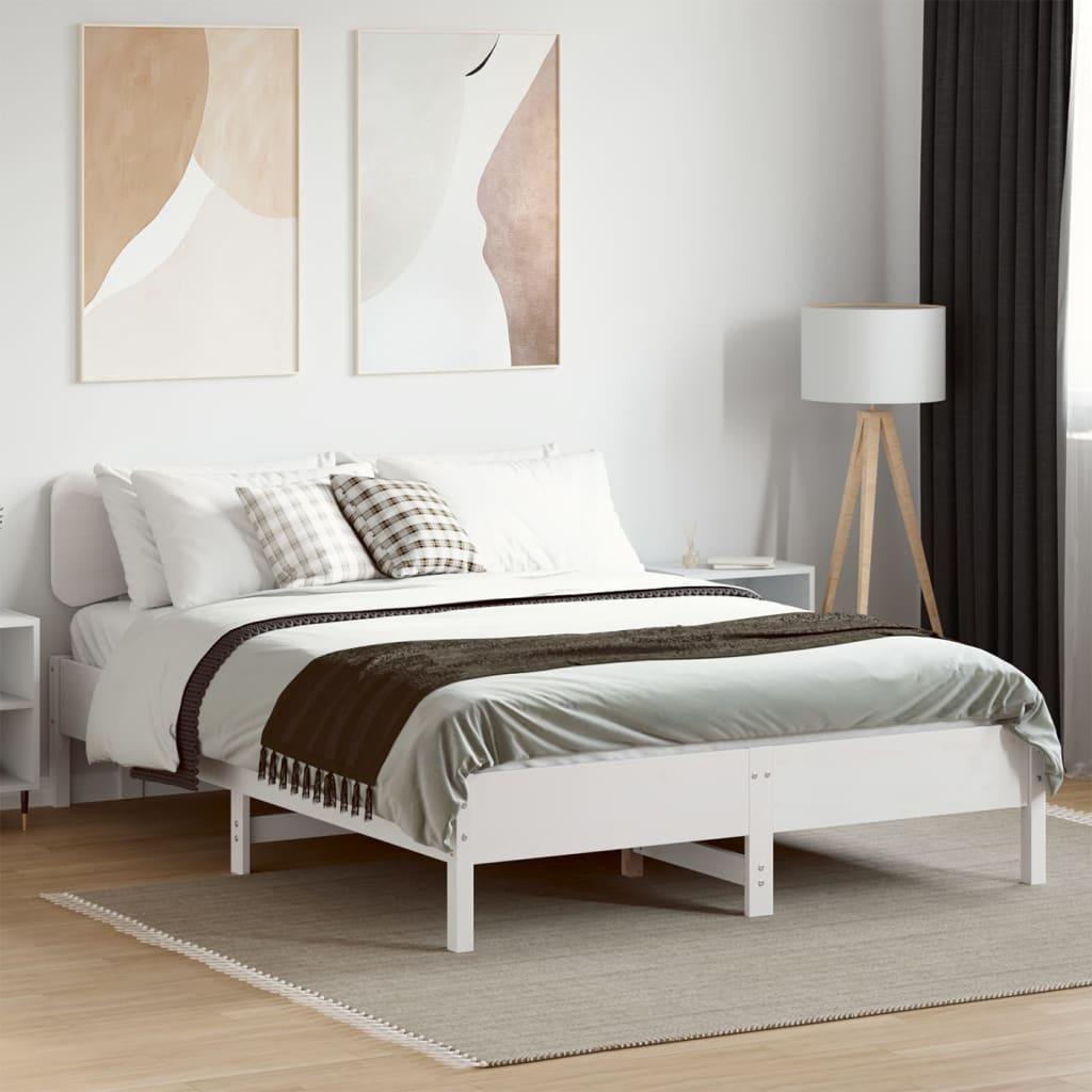 Sengeramme uden madras 140x200 cm massivt fyrretræ hvid billede