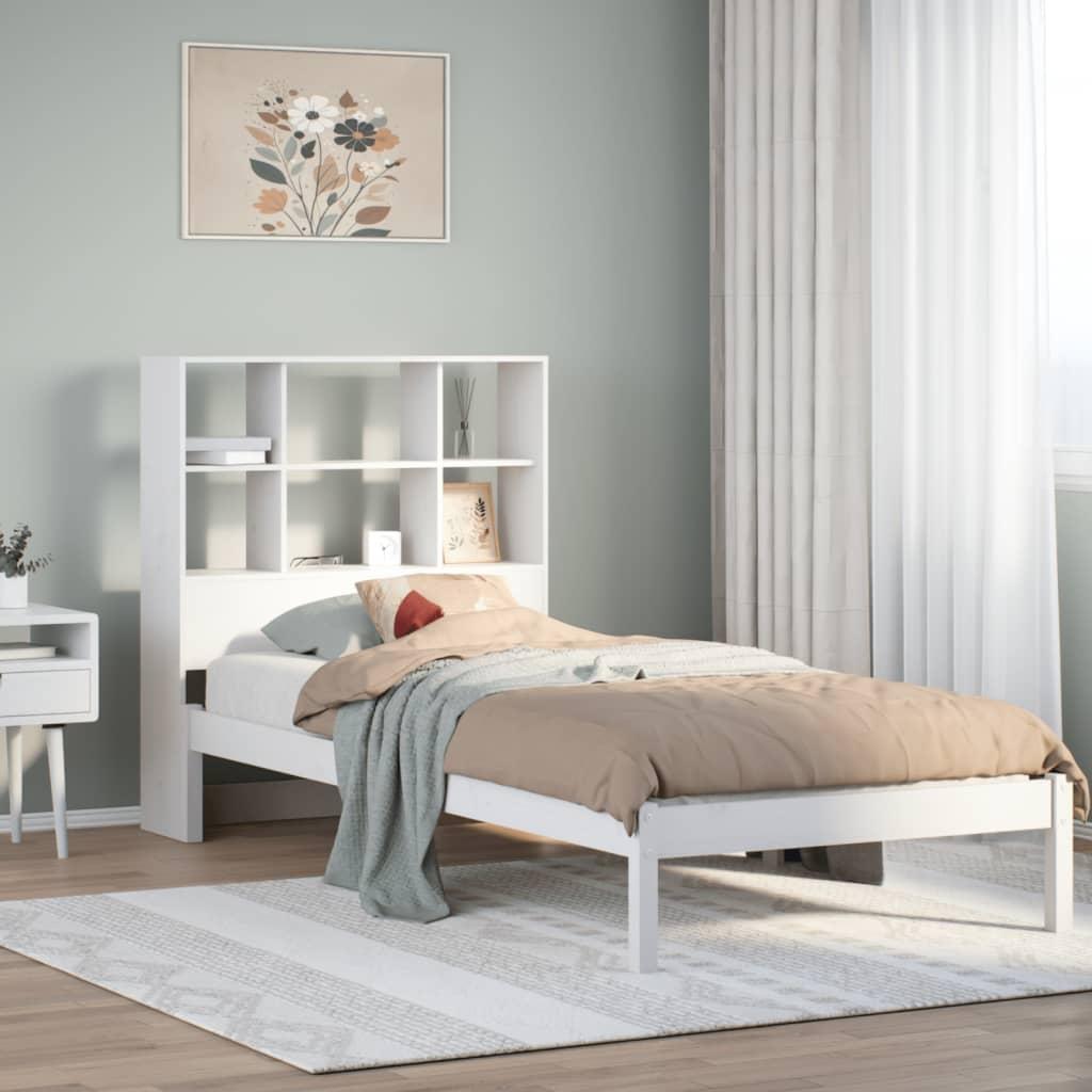 Seng med reol uden madras 90x190 cm massivt fyrretræ hvid