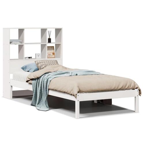 Seng med reol uden madras 90x190 cm massivt fyrretræ hvid
