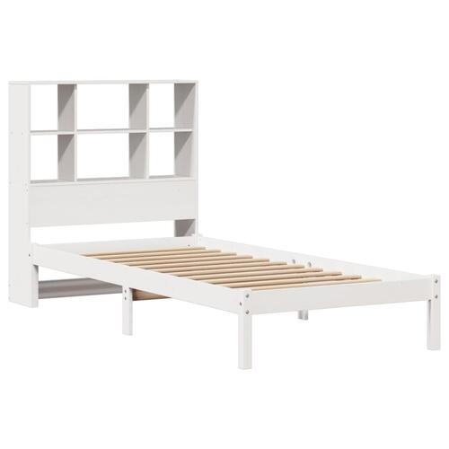 Seng med reol uden madras 90x190 cm massivt fyrretræ hvid