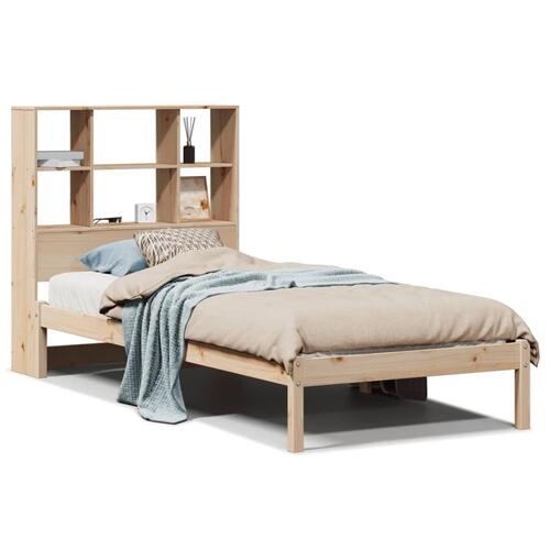 Seng med reol uden madras 100x200 cm massivt fyrretræ
