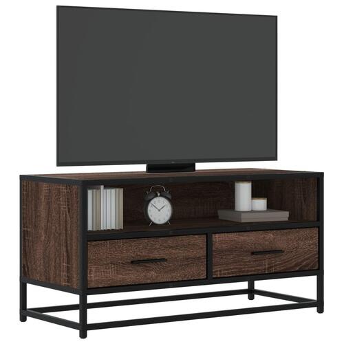 Tv-bord 80x34,5x40cm konstrueret træ og metal brun egetræsfarve