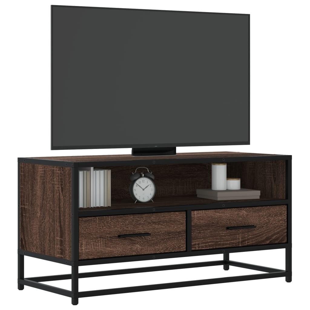Tv-bord 80x34,5x40cm konstrueret træ og metal brun egetræsfarve
