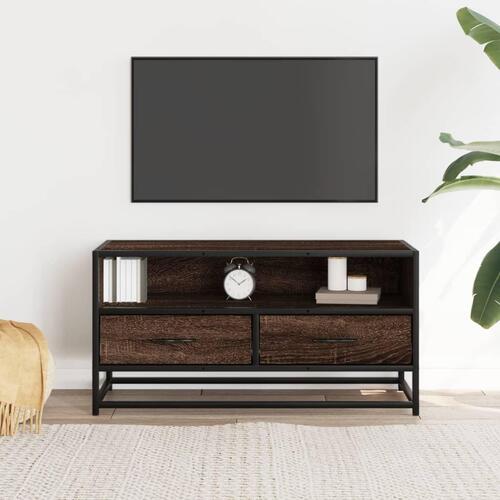 Tv-bord 80x34,5x40cm konstrueret træ og metal brun egetræsfarve