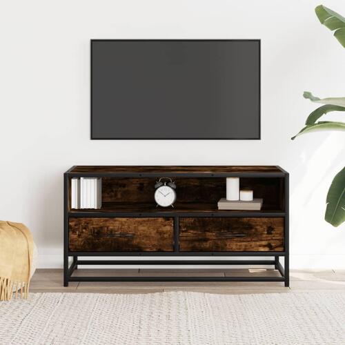 Tv-bord 80x34,5x40 cm konstrueret træ metal røget egetræsfarve