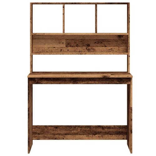 Skrivebord m. hylder 102x45x148 cm konstrueret træ antikt træ