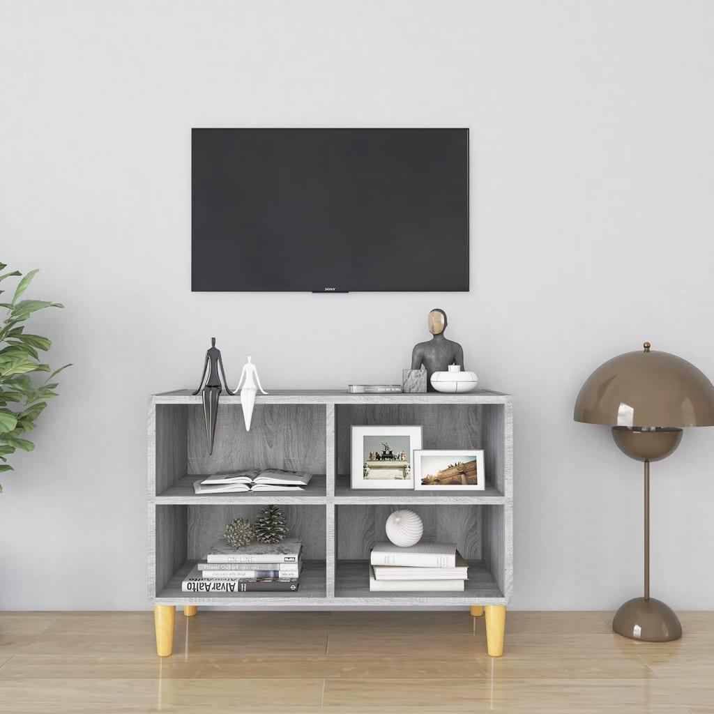 Tv-bord med massive træben 69,5x30x50 cm grå sonoma-eg