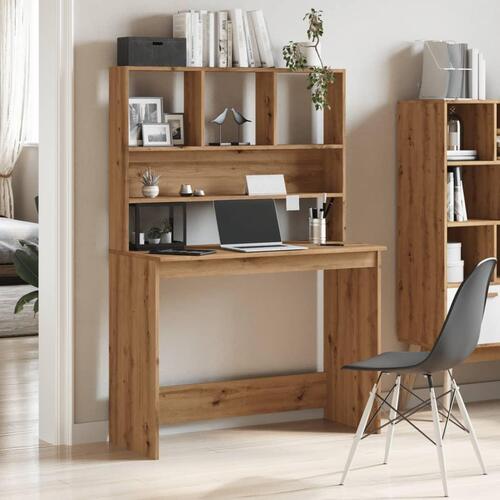 Skrivebord m. hylder 102x45x148 cm konstrueret træ kunsteg