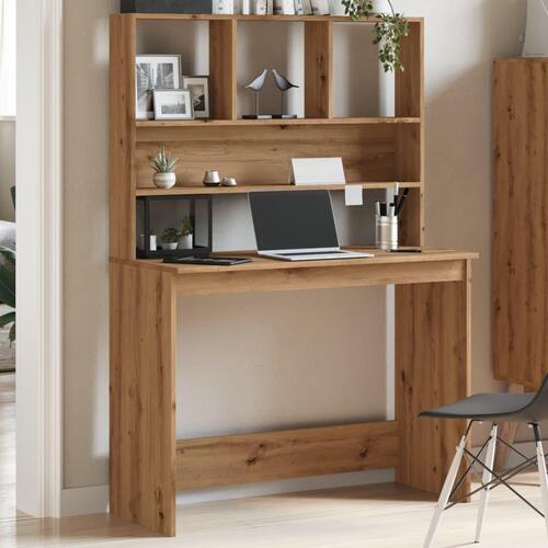 Skrivebord m. hylder 102x45x148 cm konstrueret træ kunsteg