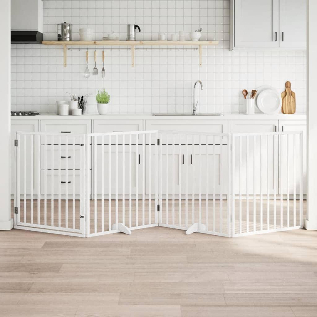Hundelåge med dør 4 paneler 320 cm foldbar poppeltræ hvid