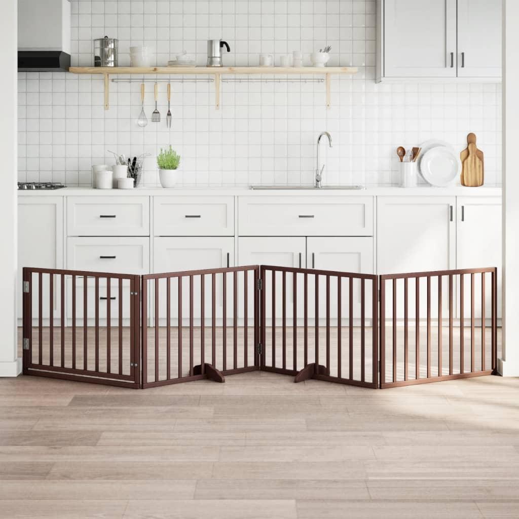 Hundelåge med dør 4 paneler 320 cm foldbar poppeltræ brun billede