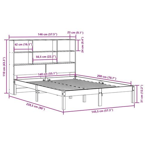 Seng med reol uden madras 140x200 cm massivt fyrretræ