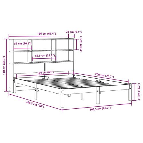 Seng med reol uden madras 160x200 cm massivt fyrretræ