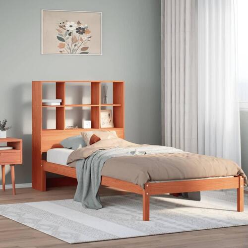 Seng med reol uden madras 90x190 cm massivt fyrretræ gyldenbrun