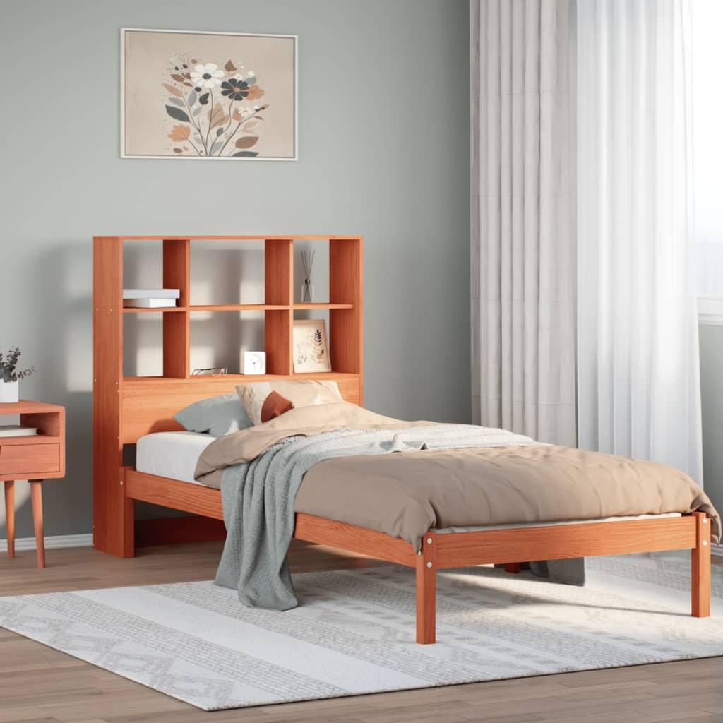 Seng med reol uden madras 90x190 cm massivt fyrretræ gyldenbrun