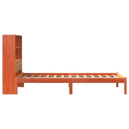 Seng med reol uden madras 90x190 cm massivt fyrretræ gyldenbrun