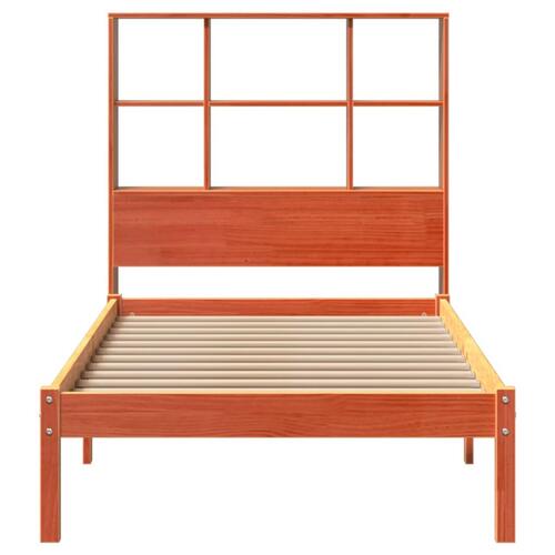 Seng med reol uden madras 100x200cm massivt fyrretræ gyldenbrun