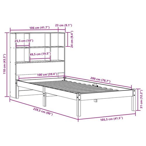 Seng med reol uden madras 100x200cm massivt fyrretræ gyldenbrun