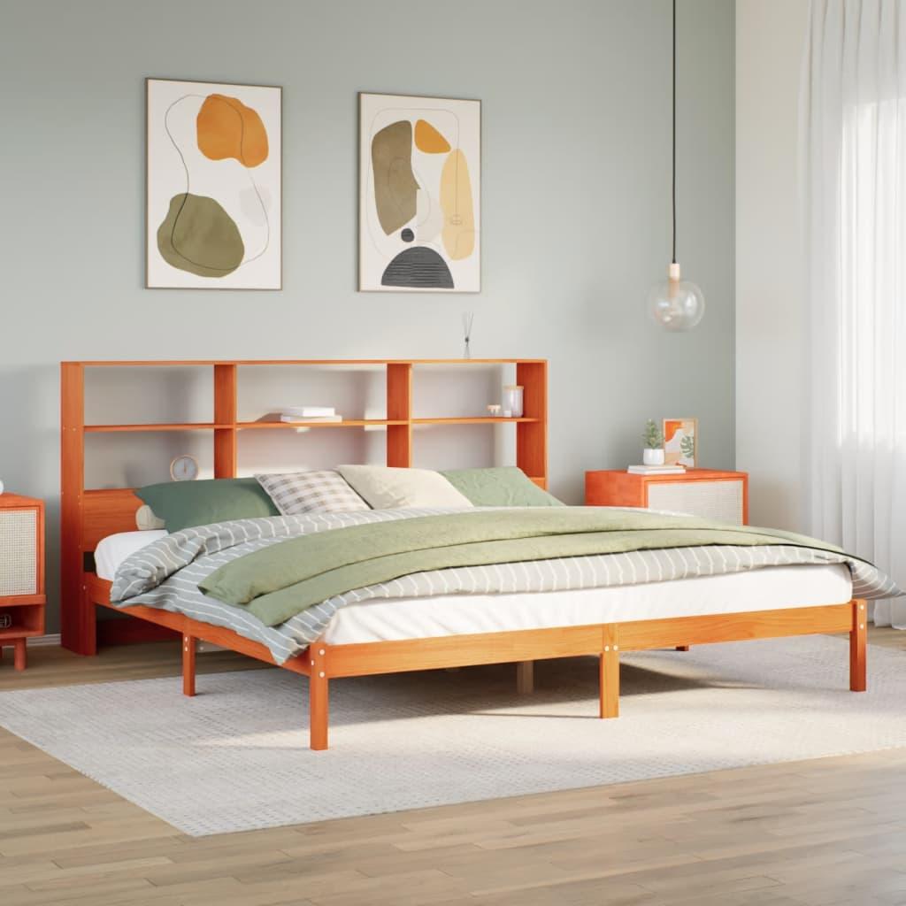 Seng med reol uden madras 180x200cm massivt fyrretræ gyldenbrun