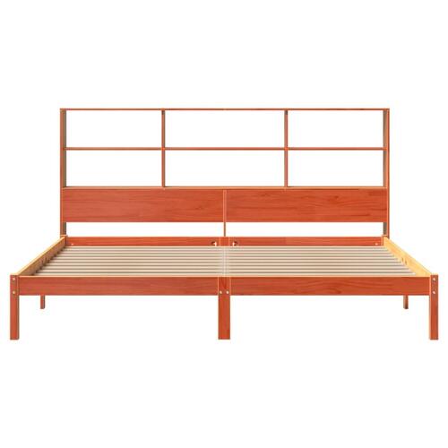 Seng med reol uden madras 180x200cm massivt fyrretræ gyldenbrun