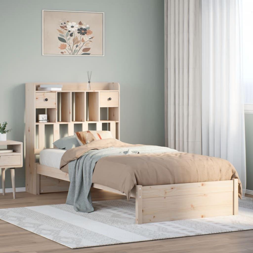 Seng med reol uden madras 75x190 cm massivt fyrretræ