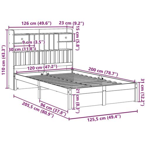 Seng med reol uden madras 120x200 cm massivt fyrretræ