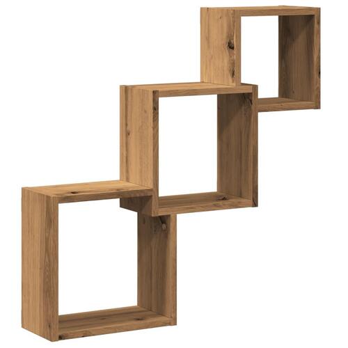 Væghylder 68x15x68 cm kubeformet konstrueret træ kunsteg