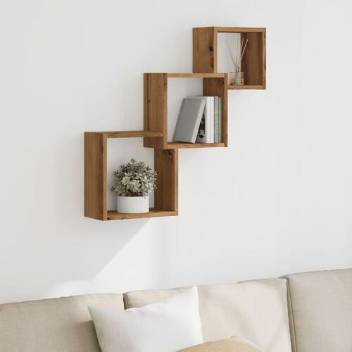 Væghylder 68x15x68 cm kubeformet konstrueret træ kunsteg