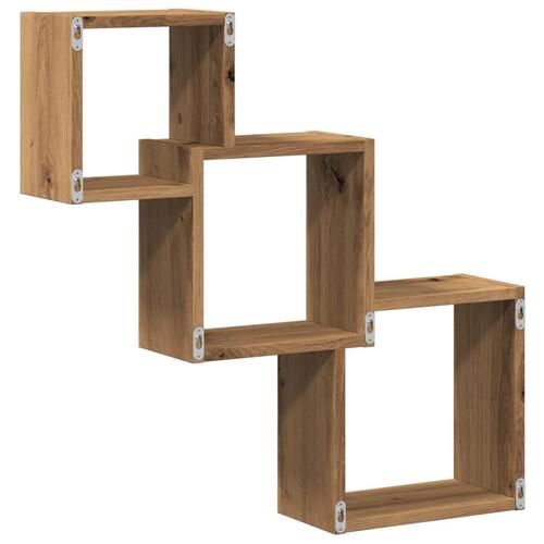 Væghylder 68x15x68 cm kubeformet konstrueret træ kunsteg