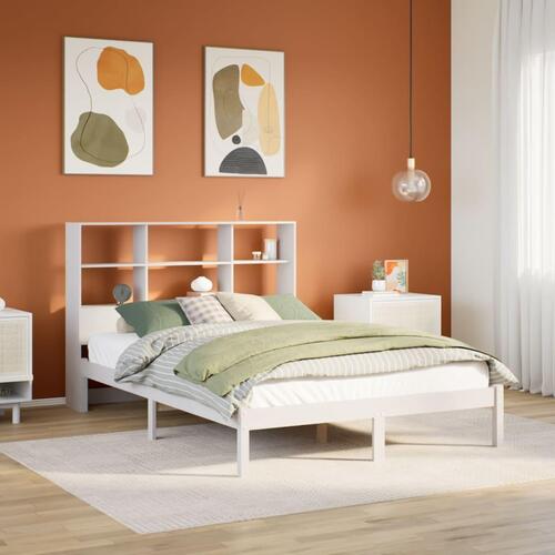Seng med reol uden madras 120x200 cm massivt fyrretræ hvid