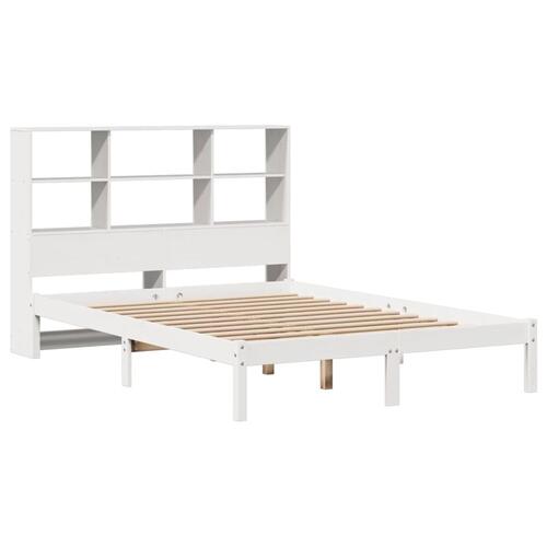 Seng med reol uden madras 120x200 cm massivt fyrretræ hvid