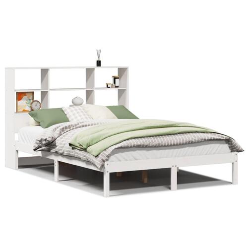 Seng med reol uden madras 150x200 cm massivt fyrretræ hvid