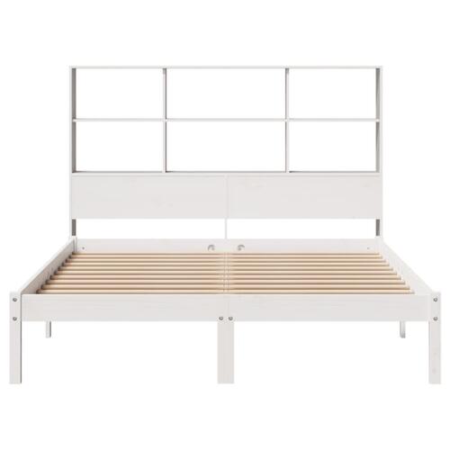 Seng med reol uden madras 150x200 cm massivt fyrretræ hvid