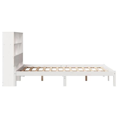 Seng med reol uden madras 150x200 cm massivt fyrretræ hvid