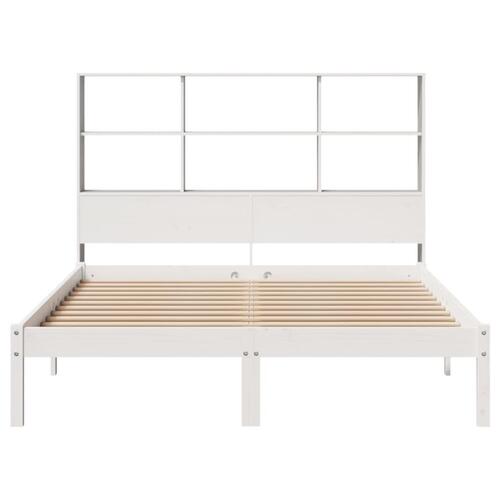 Seng med reol uden madras 160x200 cm massivt fyrretræ hvid