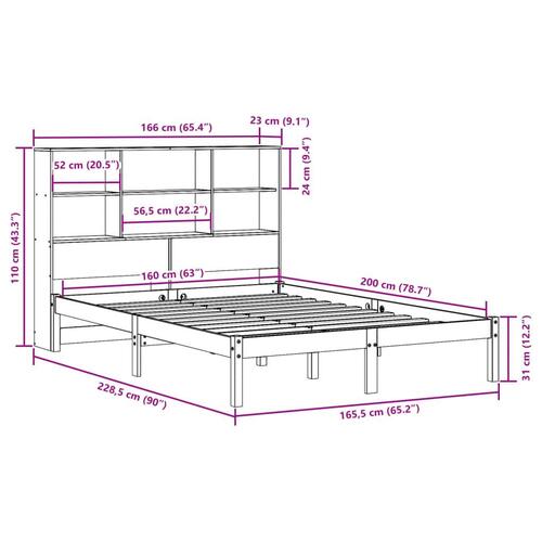 Seng med reol uden madras 160x200 cm massivt fyrretræ hvid