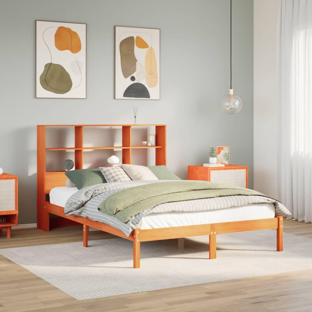 Seng med reol uden madras 120x190cm massivt fyrretræ gyldenbrun