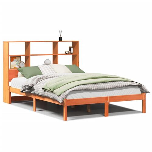 Seng med reol uden madras 120x190cm massivt fyrretræ gyldenbrun